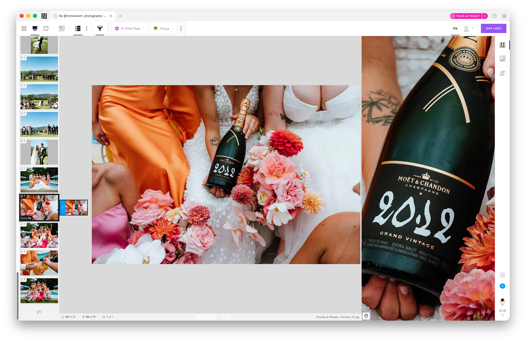 Narrative auto-switches from Face Assessment to Key Element Detection when there is no face in the image, to zoom in on the most important detail of the image via its Close Ups Panel (Left: Scenes View, Right: Close Ups Panel)