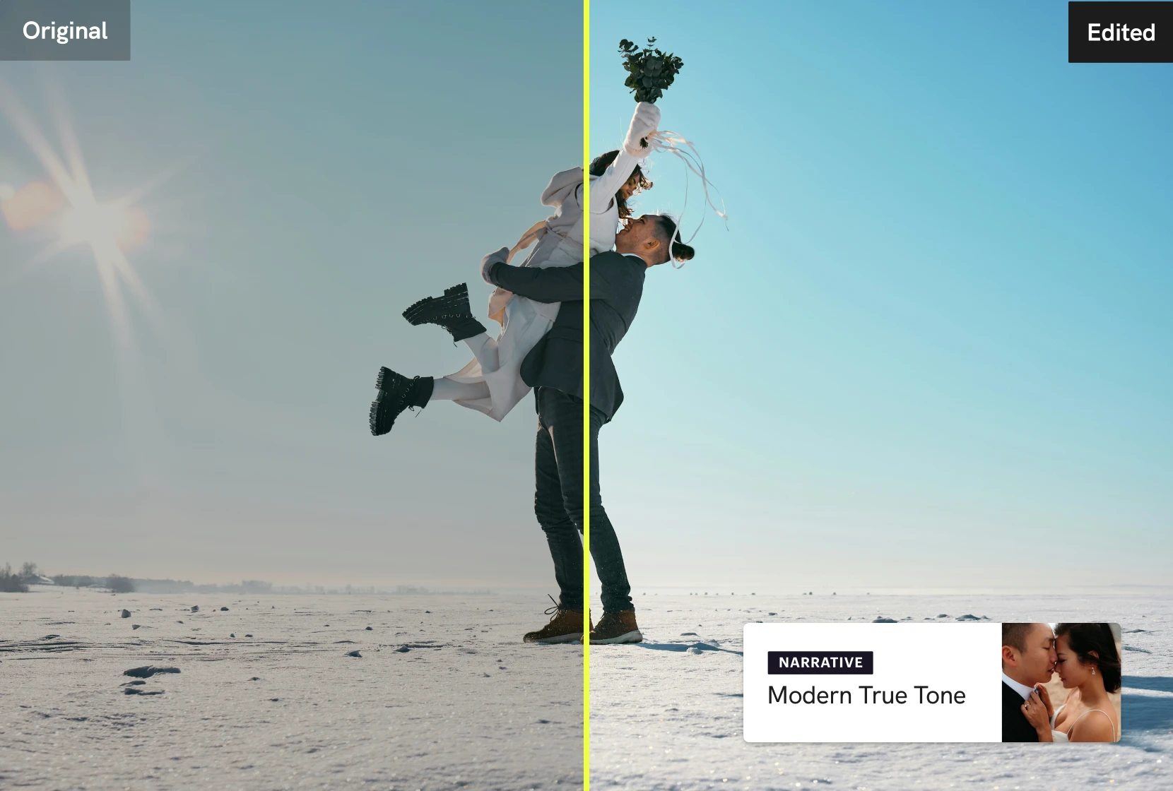 Narrative | Send culled images to Lightroom pre-edited in your style with an AI Preset that learns and improves for consistent white balance and skin tones.