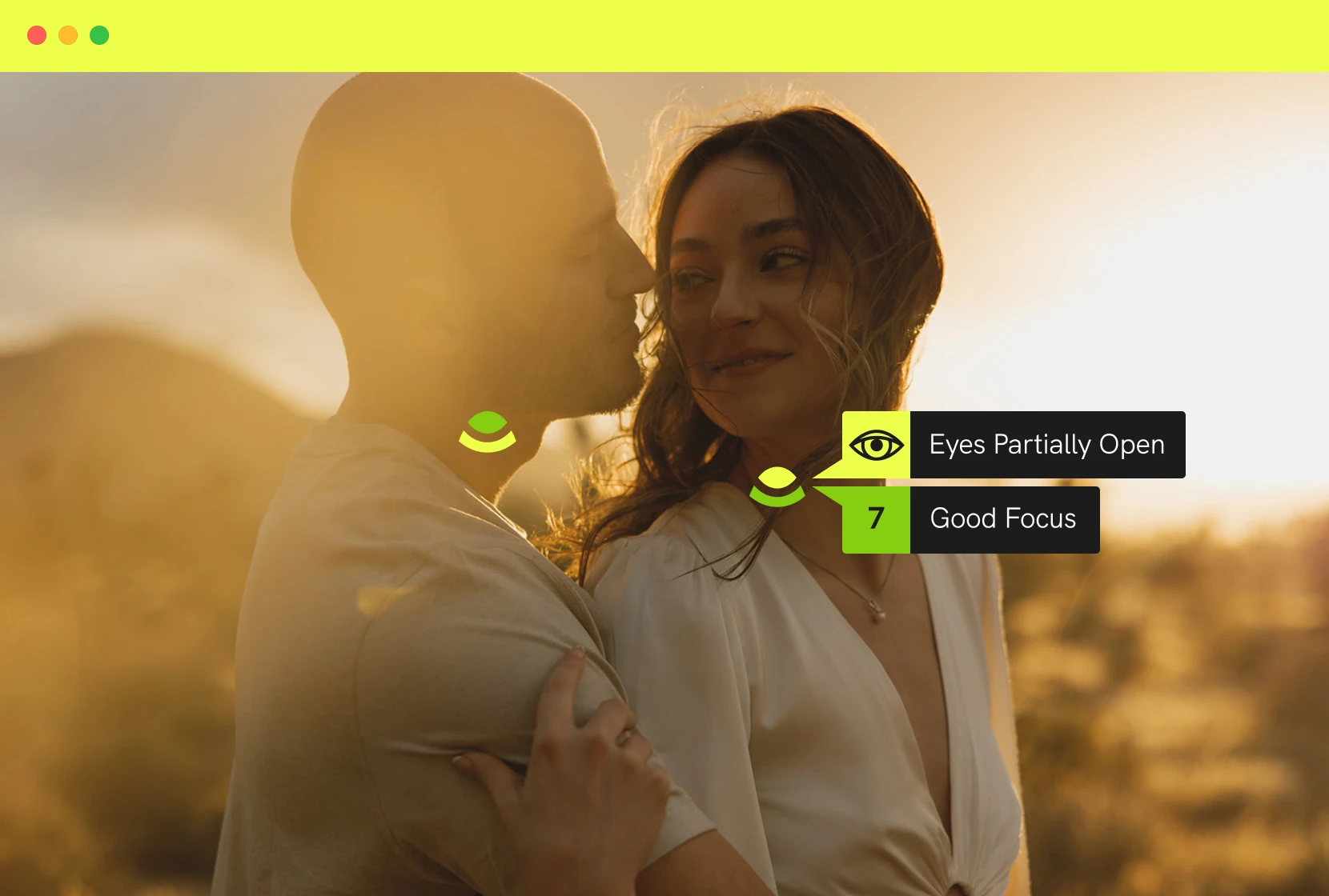 Narrative eye and focus assessments allow you to quickly identify if your subjects are in or out of focus and if their eyes are open or closed.