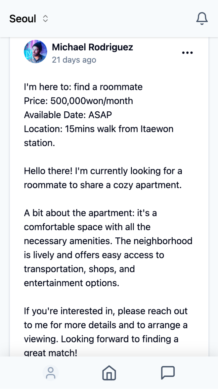 find a roommate demo post