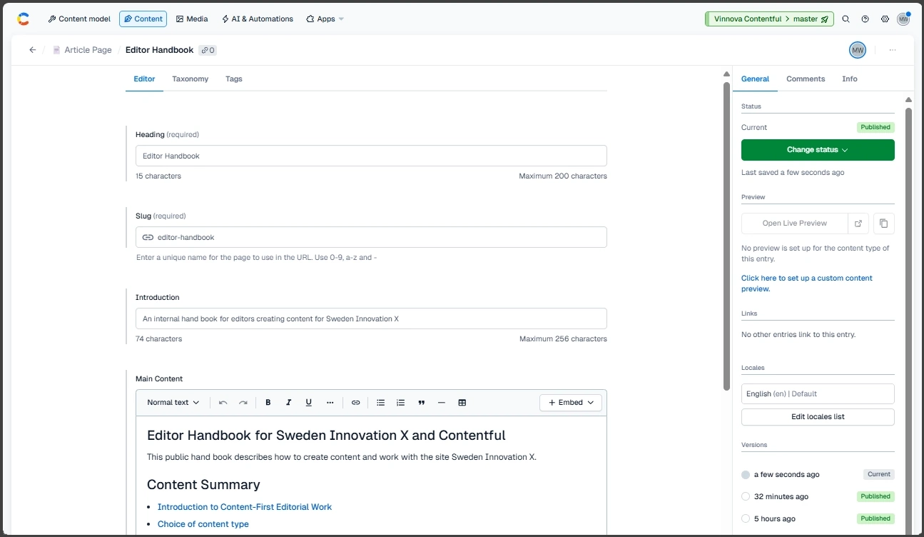 An example showing a typical Article Page
