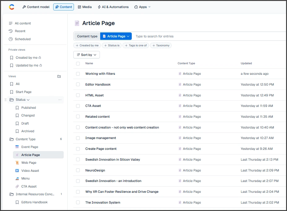 Filters are used to extract content and assets to work with.