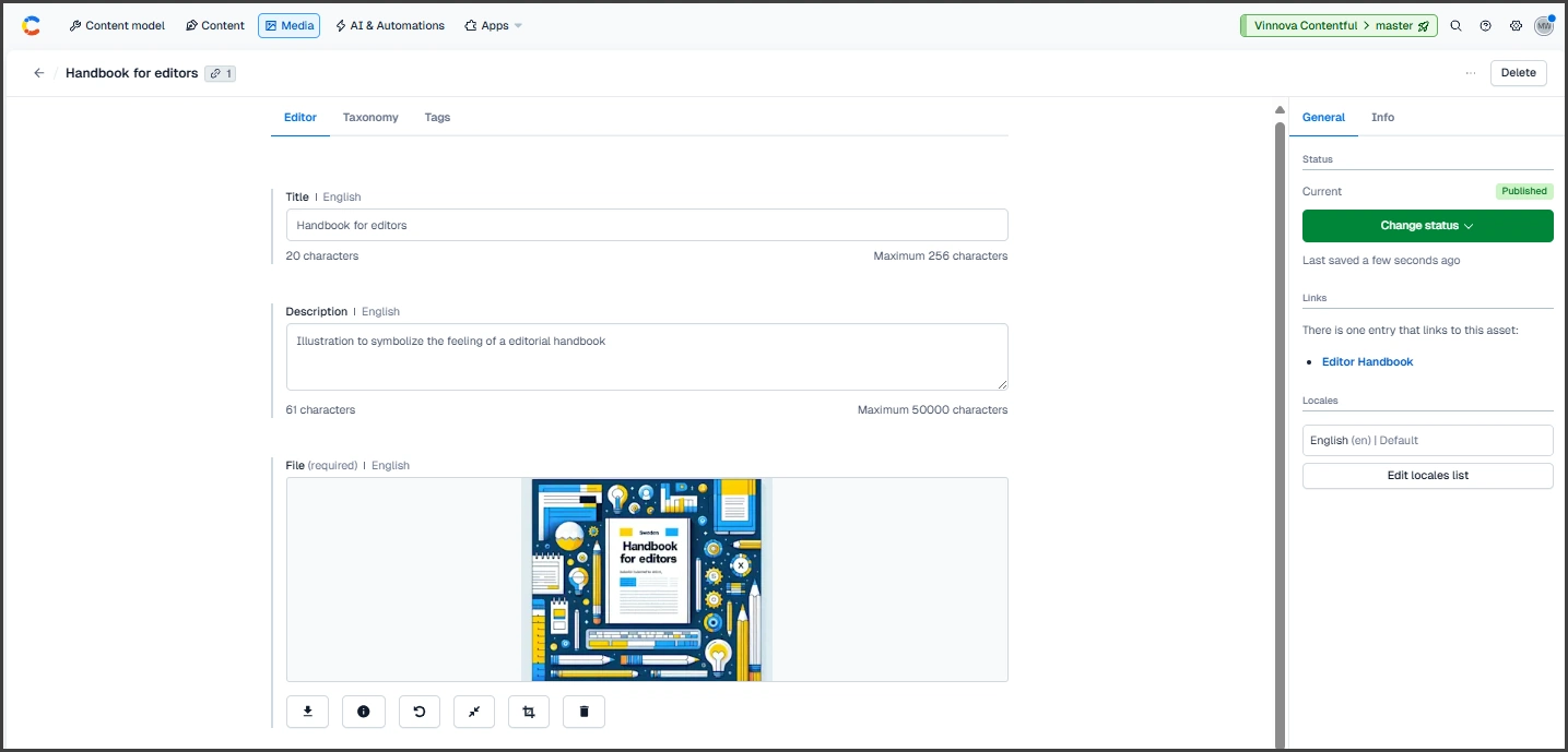 An eaxample from the Media screen in Contentful.