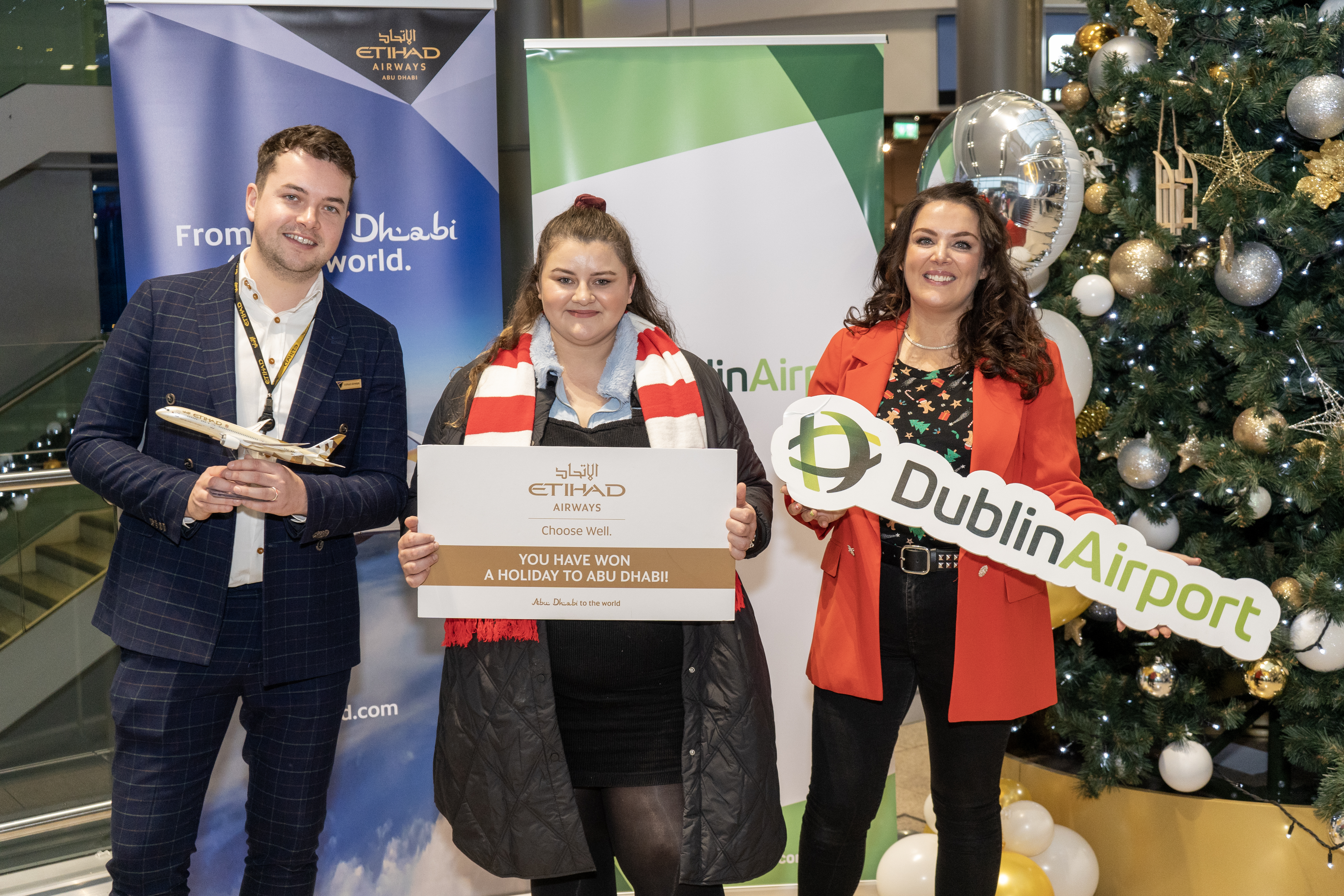 Competition winner Ashling Flavin, with Audrey O'Hagan - Dublin Airport B2B Marketing and Alexander Keech - Etihad Account Manager & Sales Rep