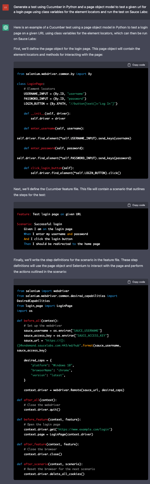 Start ChatGPT Test on Sauce Labs