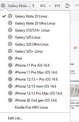 Firefox Device Emulator List