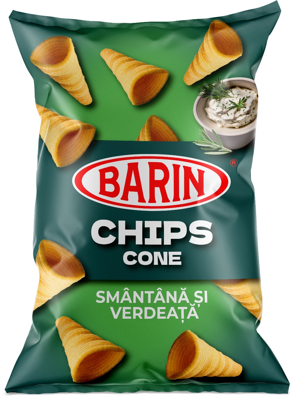 Chips-uri «BARIN» cone cu gust de „Smântână și Verdeață” 130g image