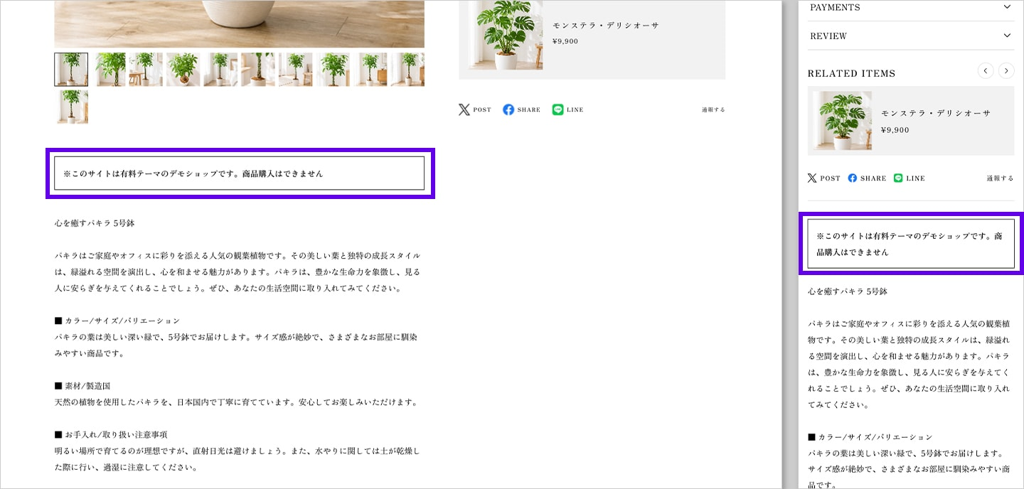 商品ページ：フリーテキスト