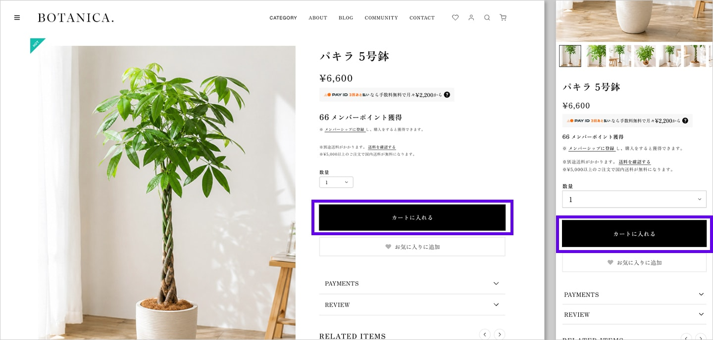 商品ページ：ボタン