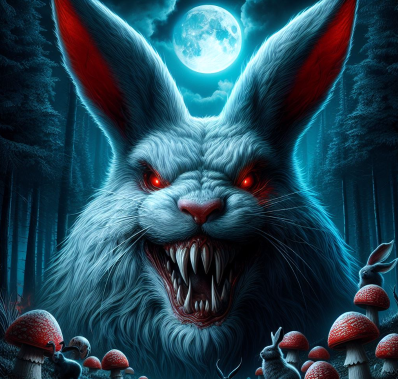 Evil bunny laughing as his plan gets ready to unfold