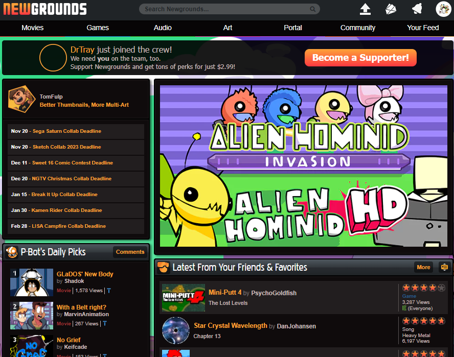 Newgrounds Website Screenshot on Eggys Games