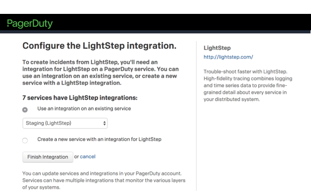 Lightstep PagerDuty Integration
