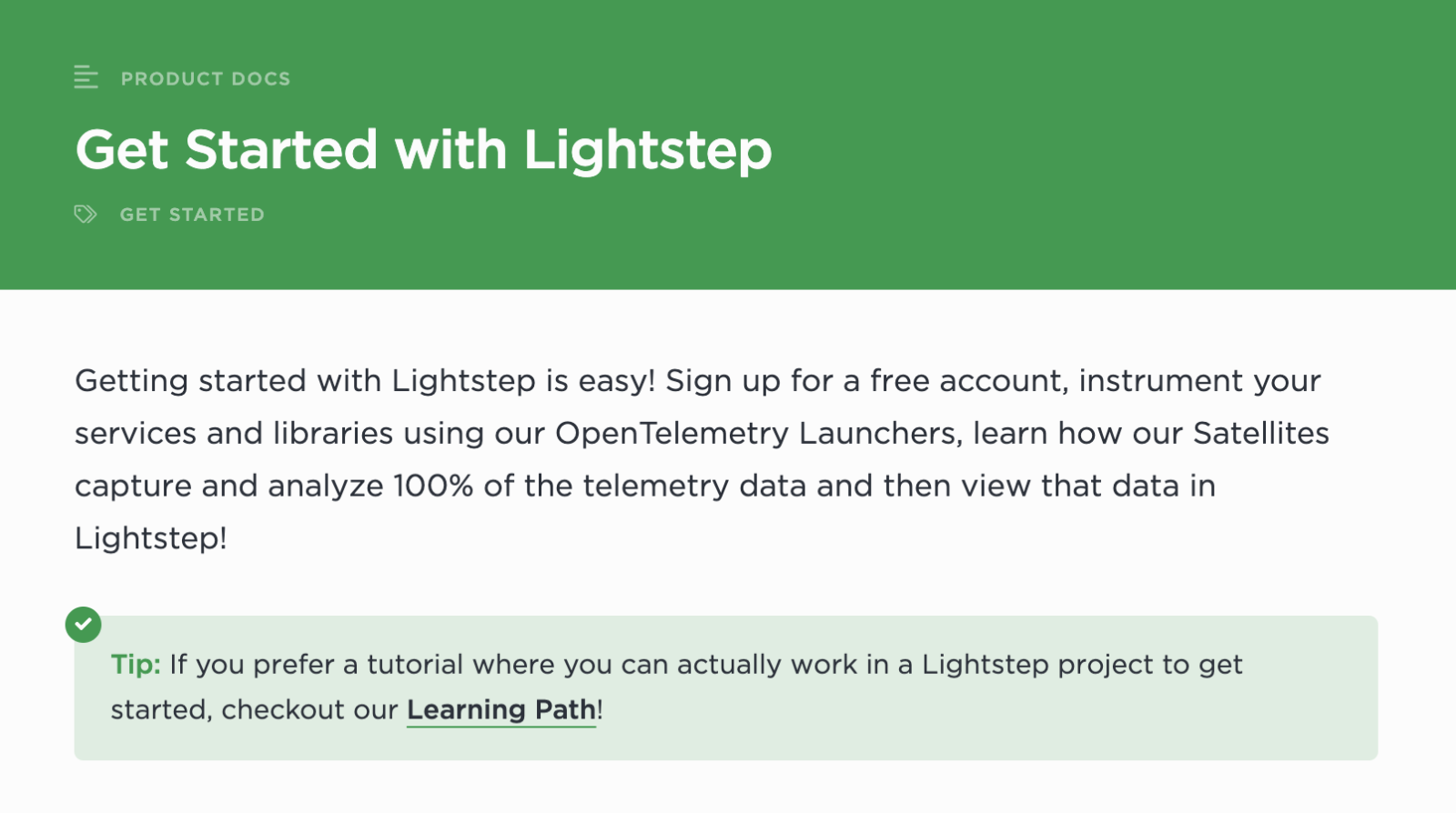 Get Started with Lightstep Docs