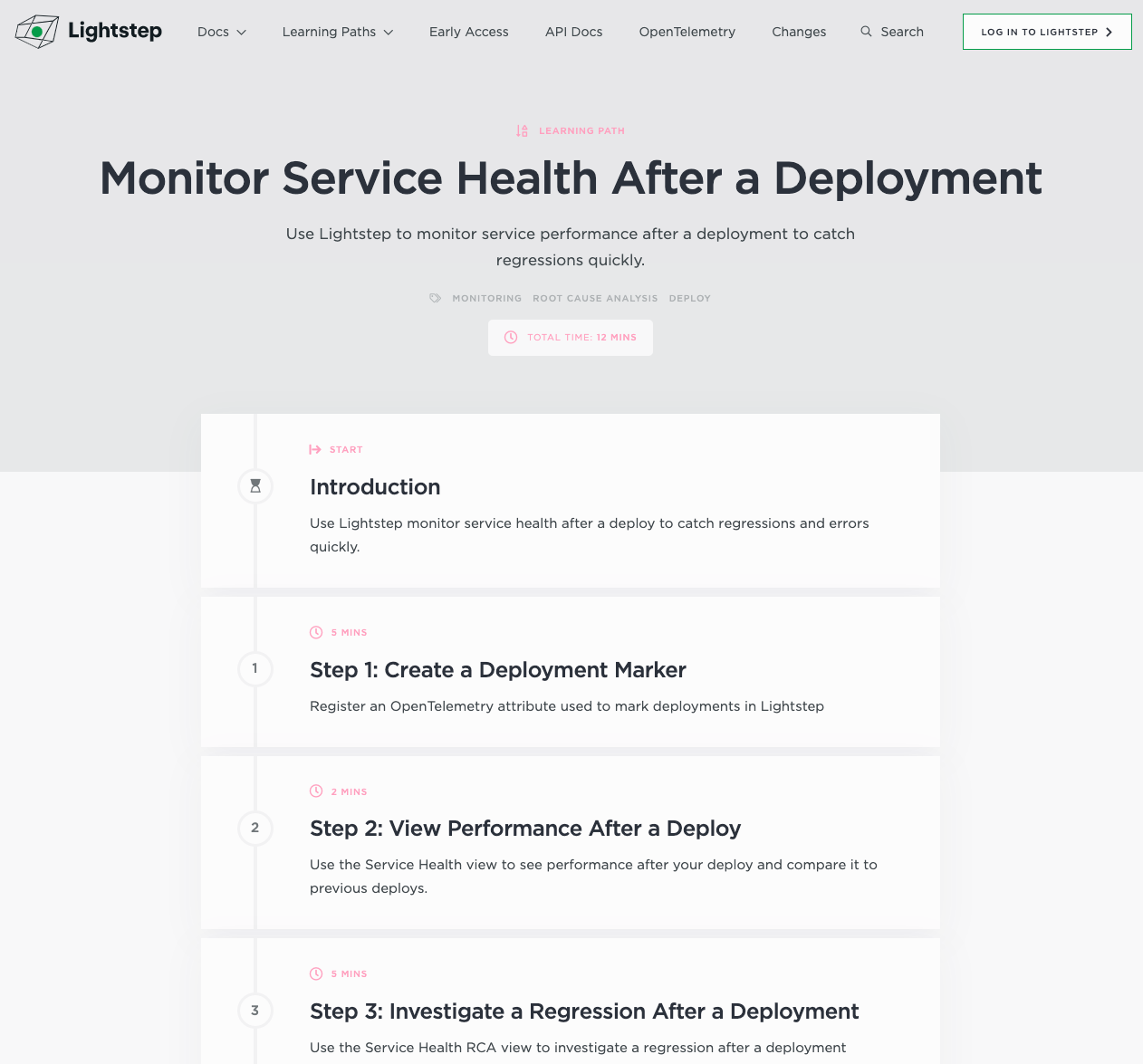 LIghtstep Learning Path for Monitoring Deployments