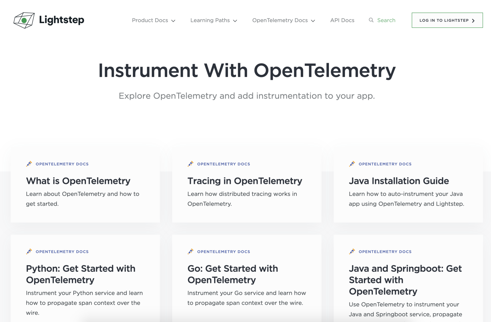 Lightstep Learning Portal - OpenTelemetry Content