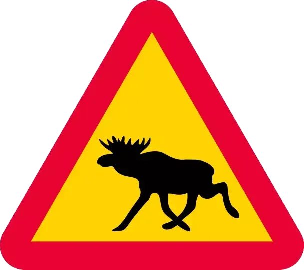 A road sign with warning for running moose