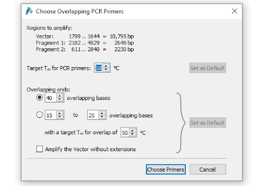 SnapGene overlapping Primer box