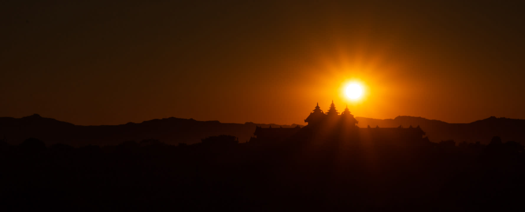 Silhouette of a palace in Bagan during sunset