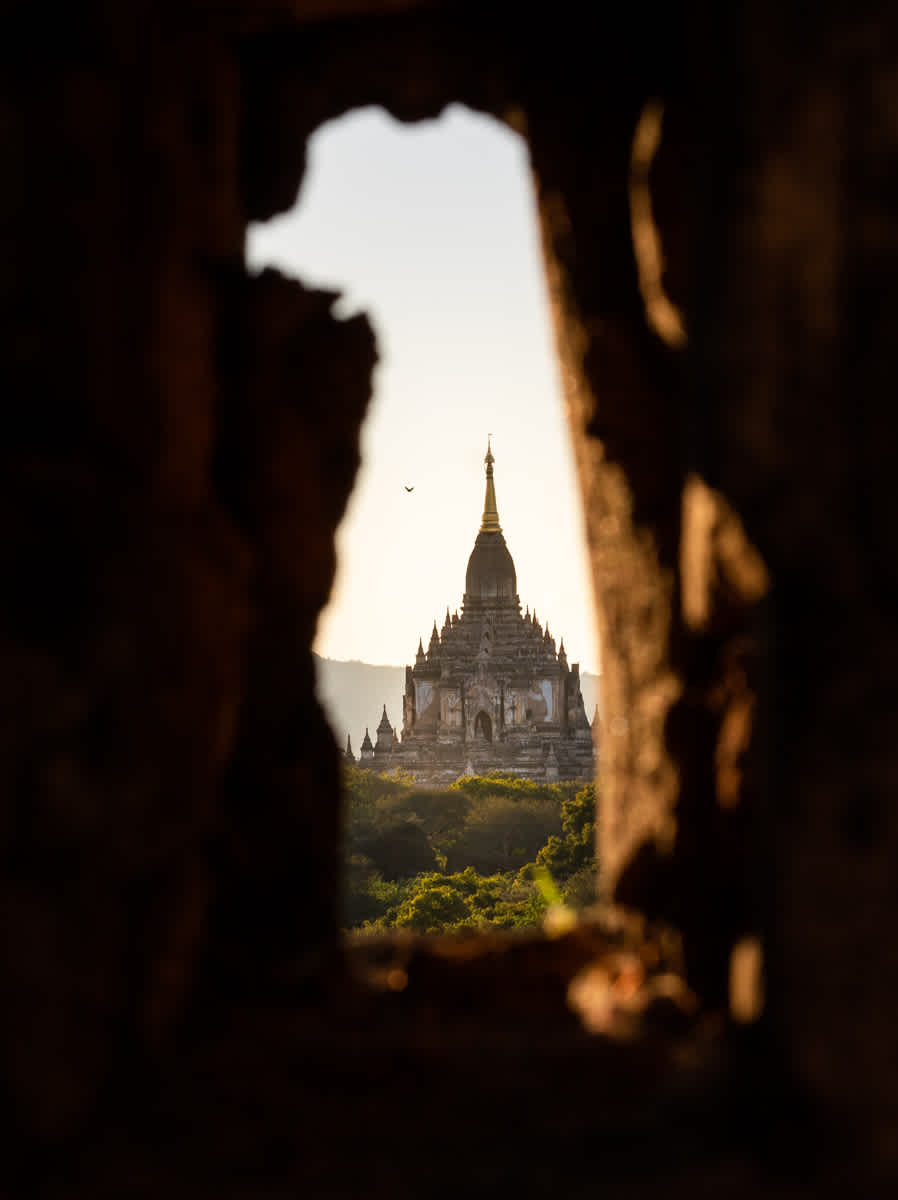 View of a monastery through a gap