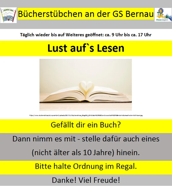 Bücherstübchen an der GS Bernau - Aktuelle Öffnungszeiten