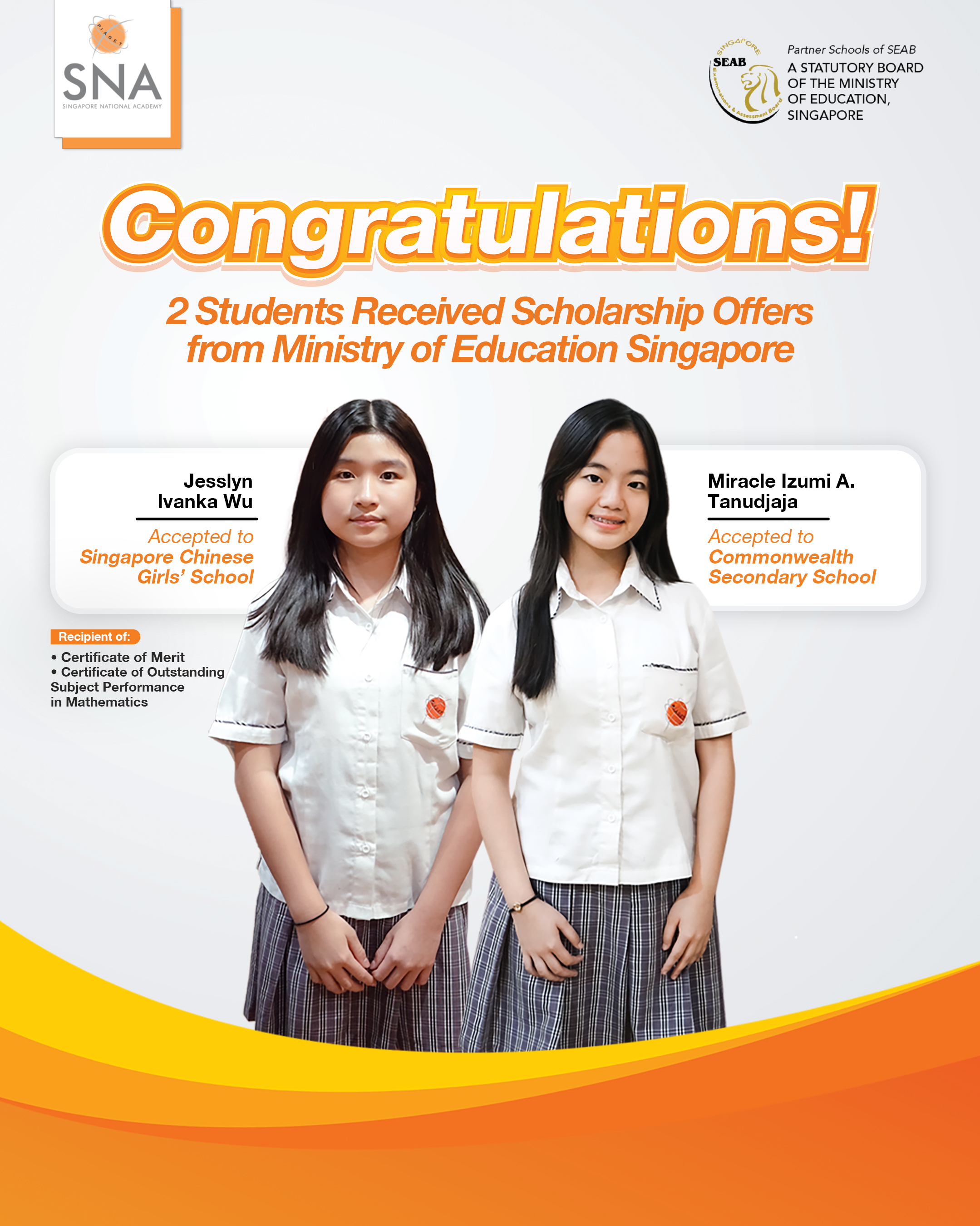 2 SNA Students Secure MOE Singapore Scholarship Offers in iPSLE 2025