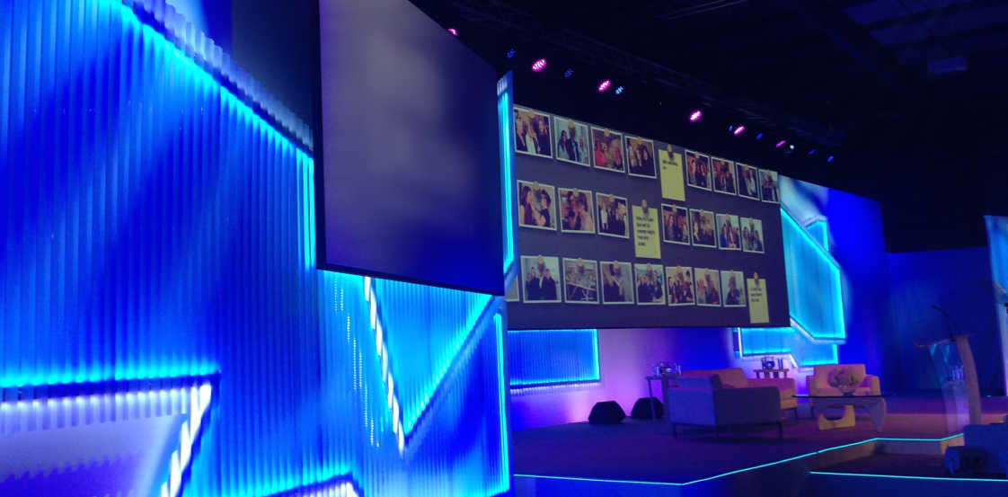 Twitter and Instagram wall as displayed on center stage