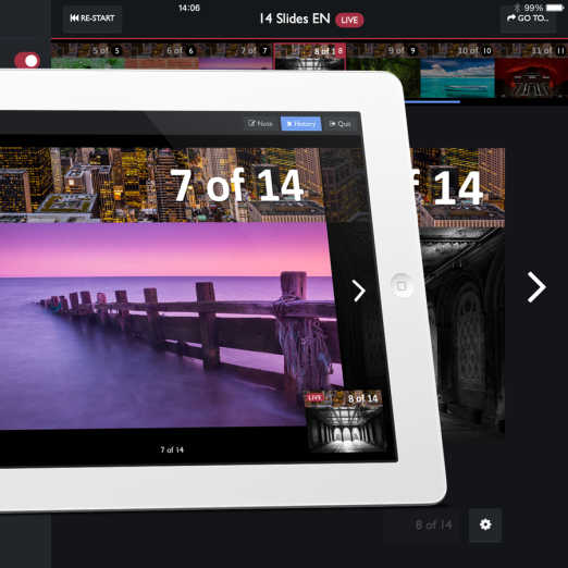 MacBook Air and iPad demonstrating live slideshow and controller