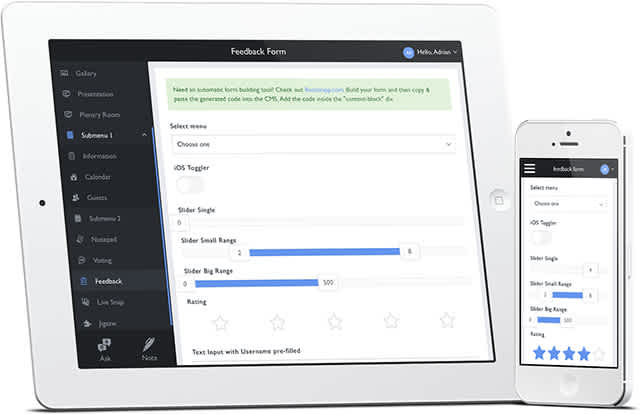 Feedback forms as shown on iPad and iPhone