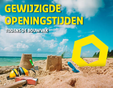 Afbeelding met stand en tekst gewijzigde openingstijden