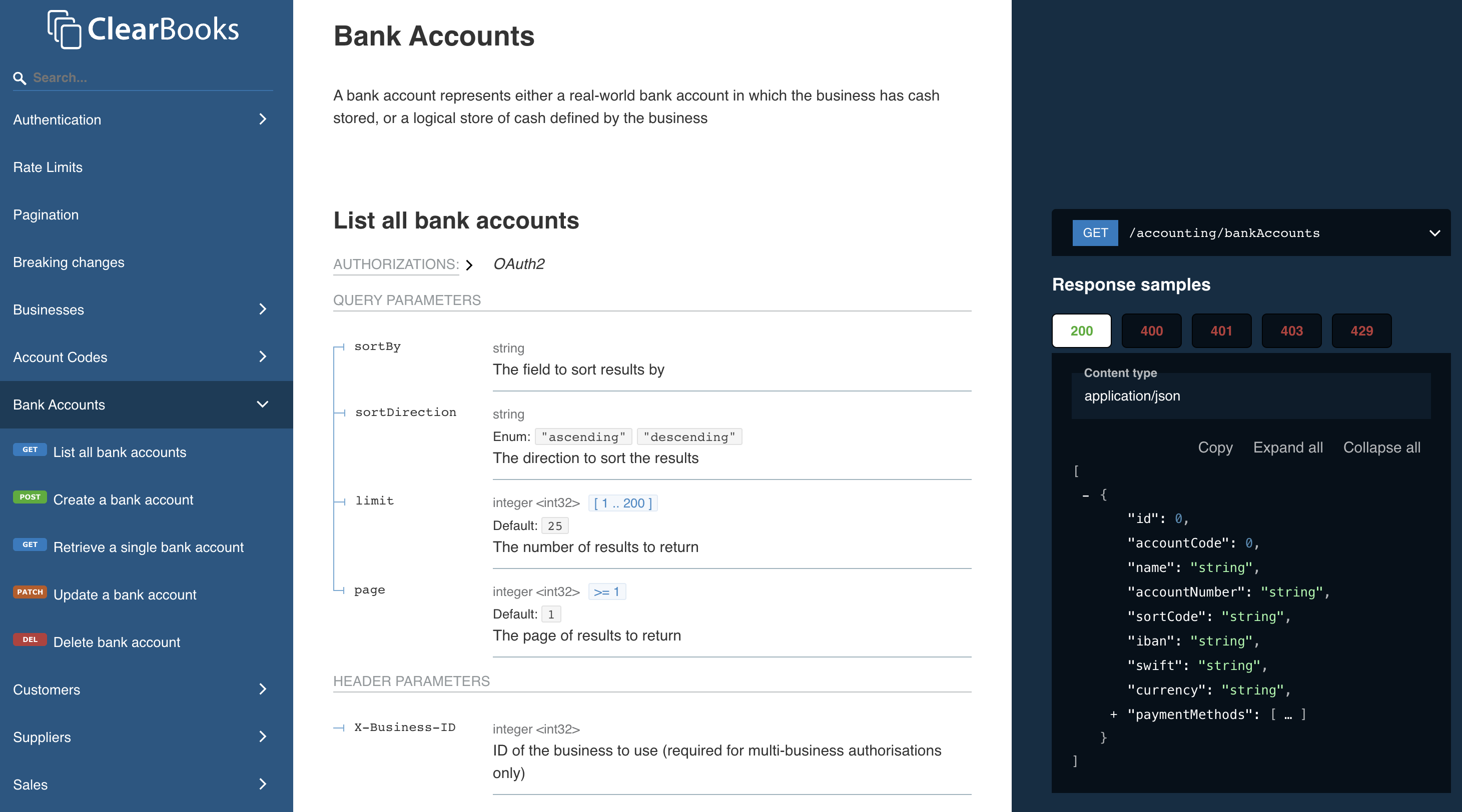 ClearBooks API docs