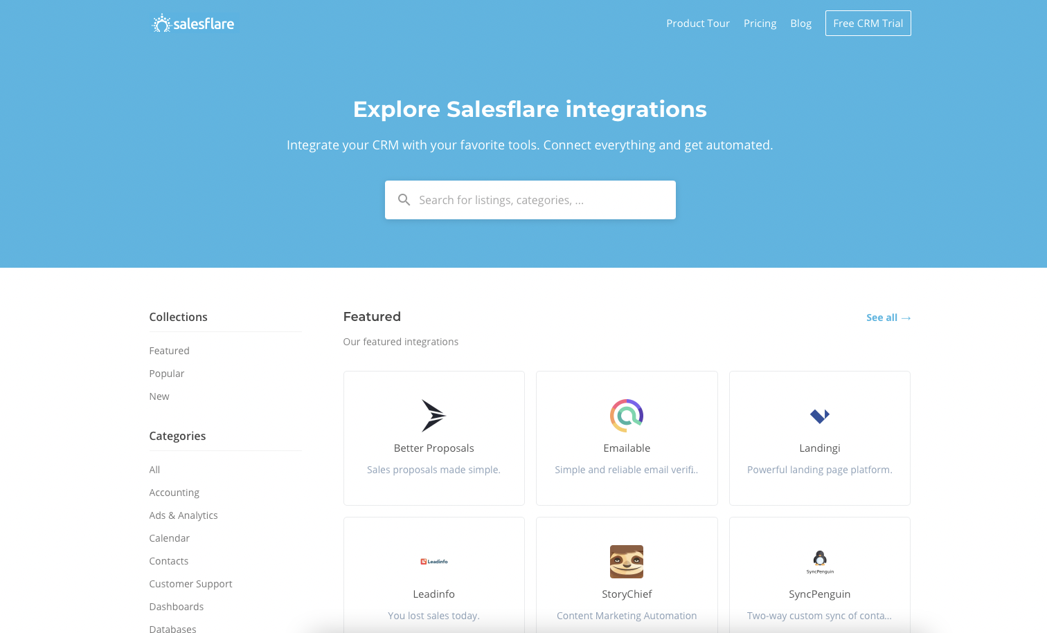 Salesflare Integrations Marketplace Screenshot