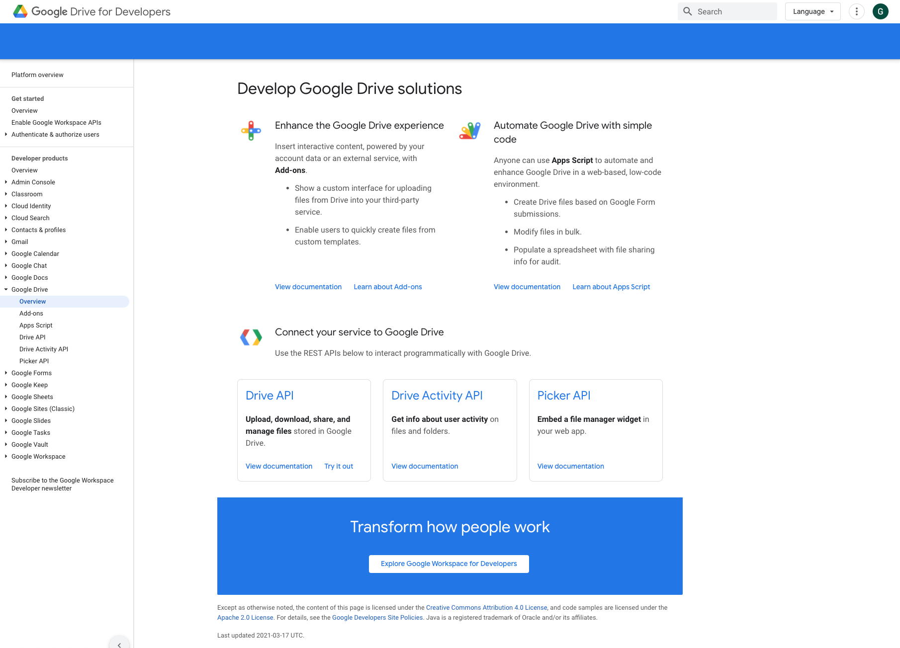 Google Drive API overview