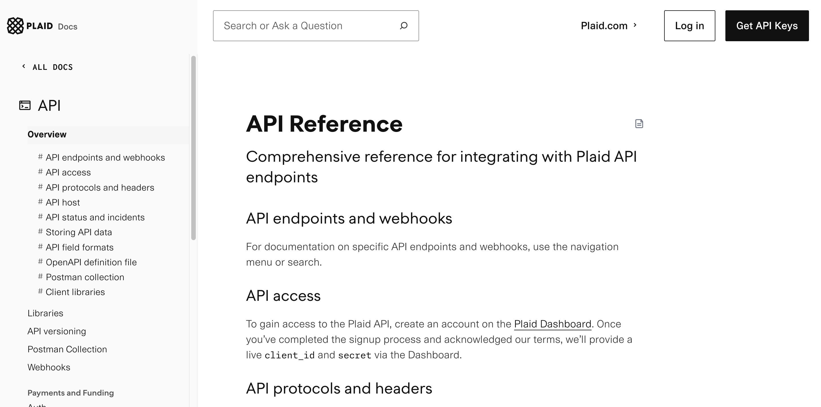 Plaid API Docs