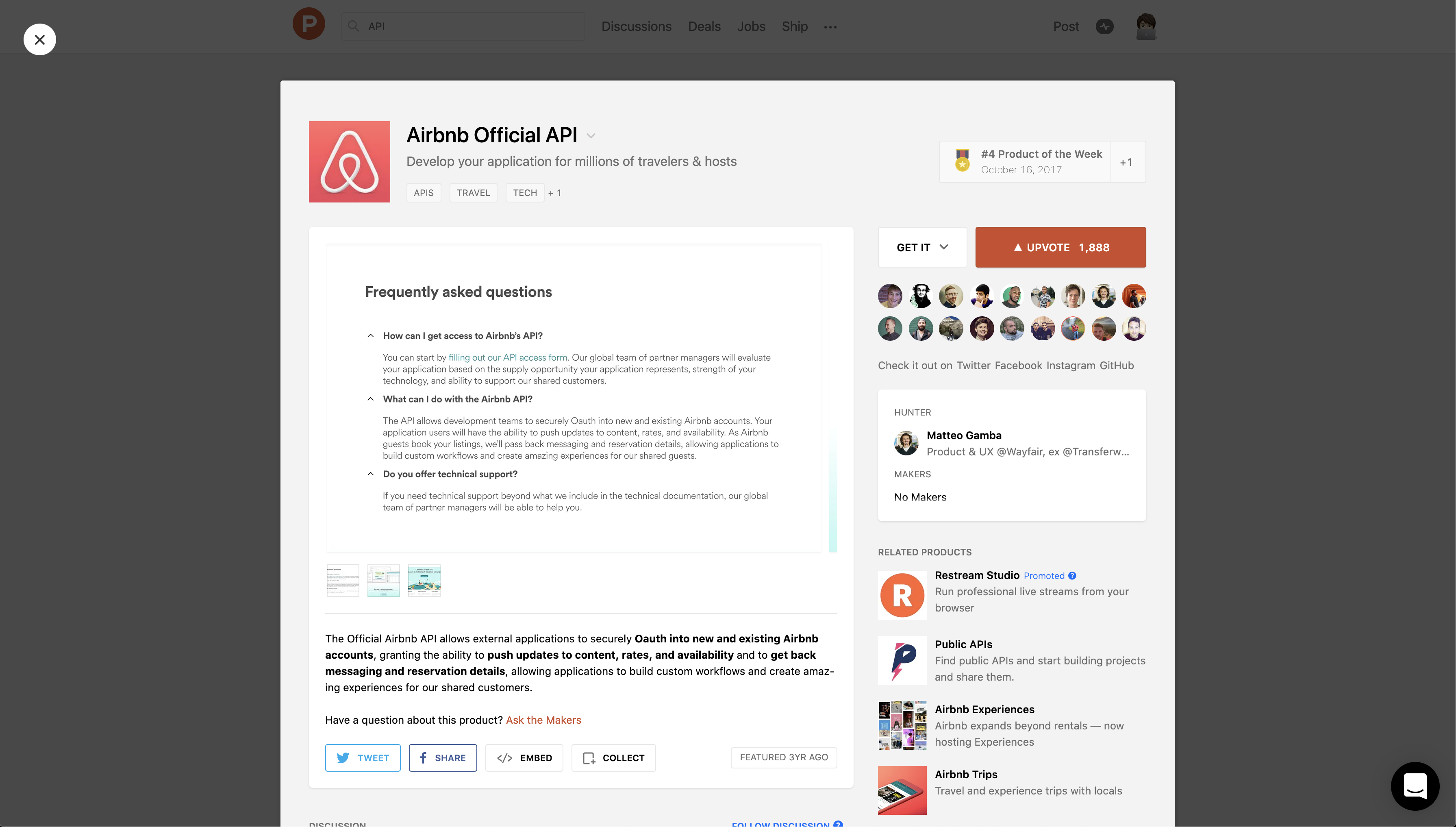 Airbnb API Product Hunt Launch