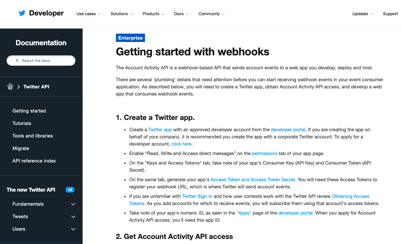 twitter webhook getting started