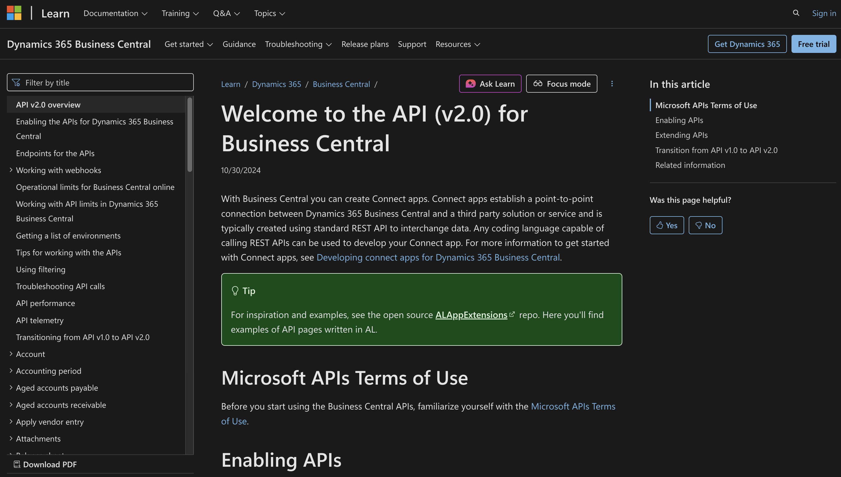 Microsoft Dynamics 365 Business Central API docs