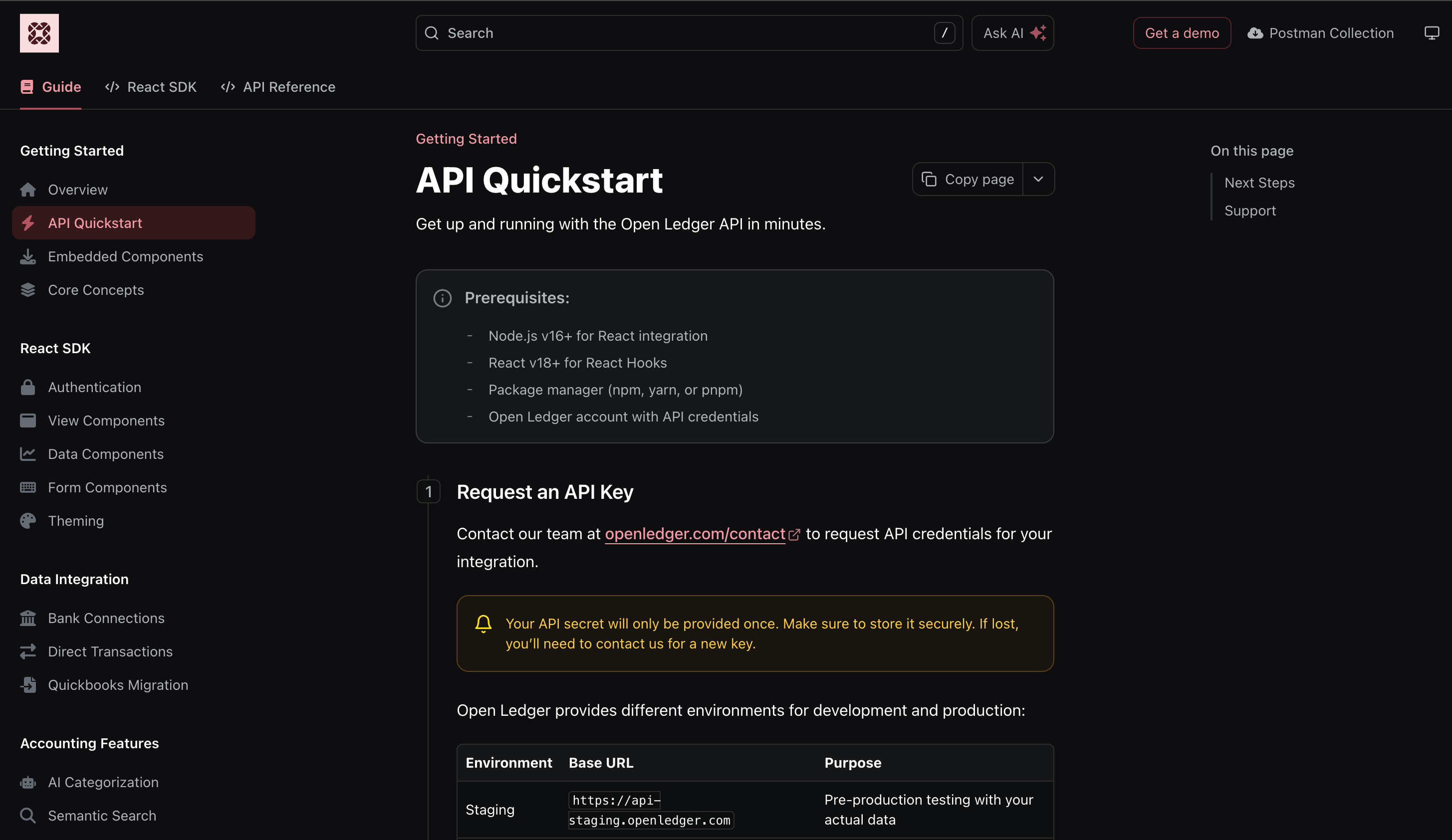 Open Ledger API docs