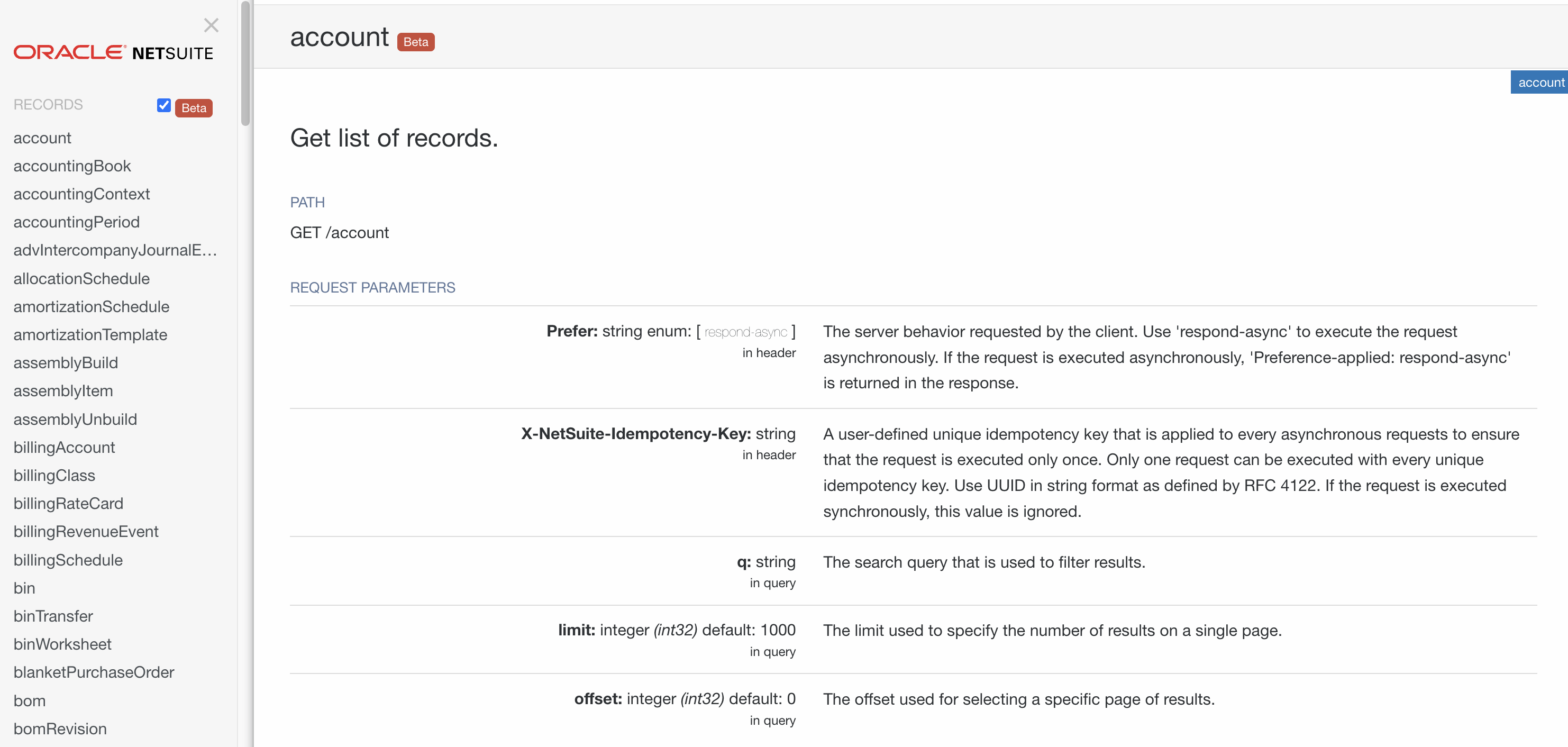 NetSuite API docs