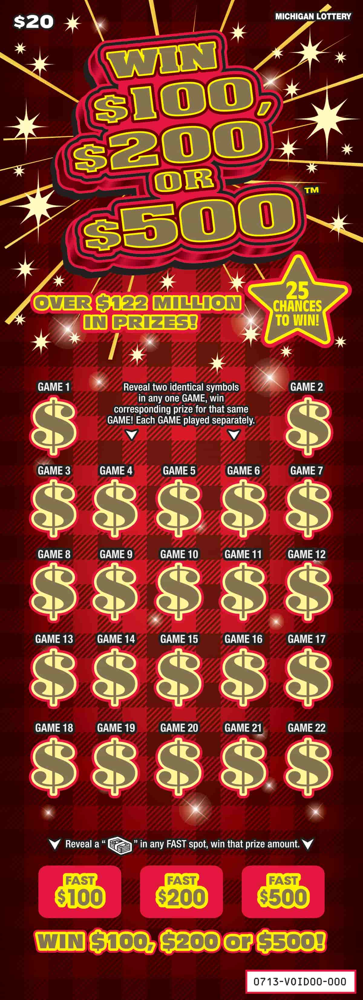MI Lottery - Win $100, $200 or $500 (#0713) - scratch off odds