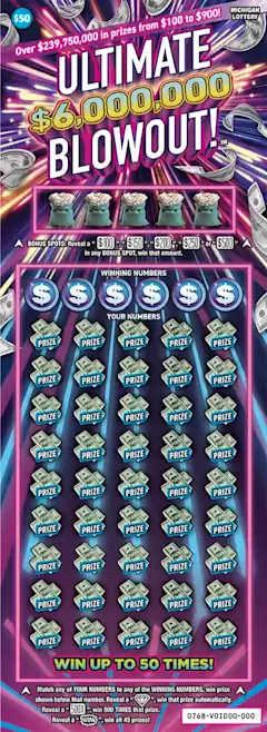 Ultimate $6,000,000 Blowout! $50 scratch-off ticket
