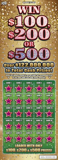 Win $100, $200 or $500 $20 scratch-off ticket