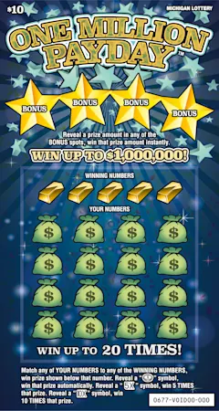 One Million Payday $10 scratch-off ticket