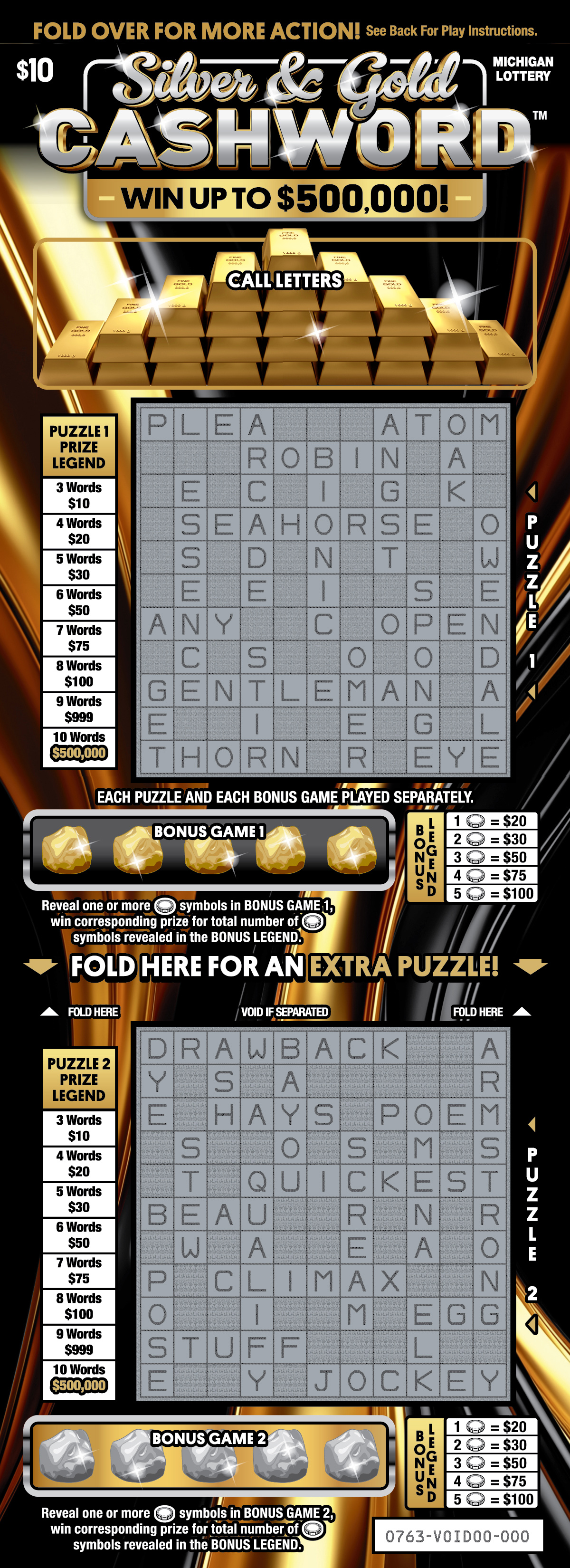 MI Lottery - Silver & Gold Cashword (#0763) - scratch off odds