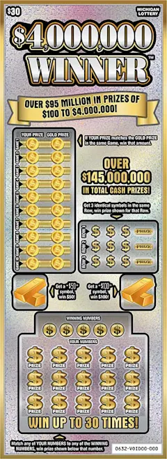 $4,000,000 Winner $30 scratch-off ticket