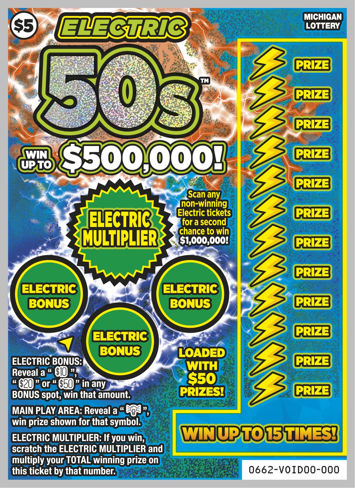 MI Lottery - Electric 50s (#0662) - scratch off odds