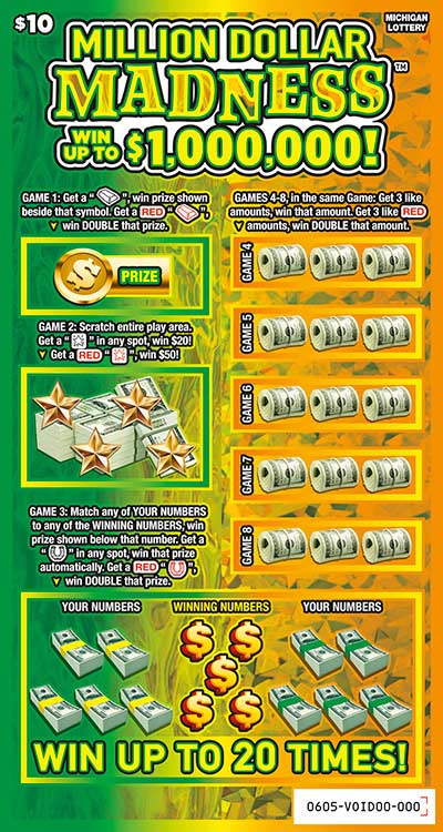 MI Lottery - Million Dollar Madness (#0605) - scratch off odds