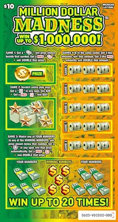 Million Dollar Madness $10 scratch-off ticket