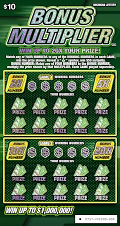 Bonus Multiplier $10 scratch-off ticket