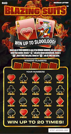 Blazing Suits $10 scratch-off ticket