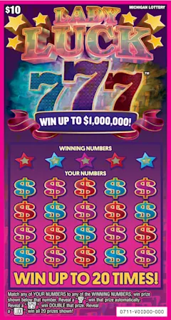Lady Luck 777 $10 scratch-off ticket
